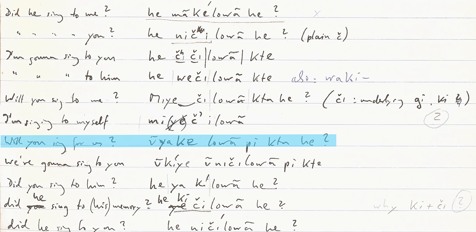 Knud Lambrecht's notes on Lakota from the 1980 Berkeley graduate field methods
