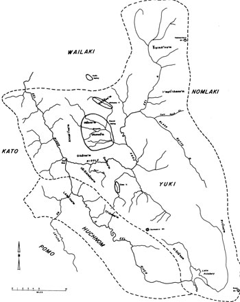 Map of the Yuki and Huchnom varieties of Northern Yukian