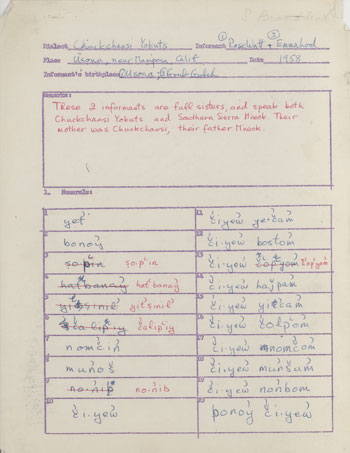 A Yokuts survey sheet